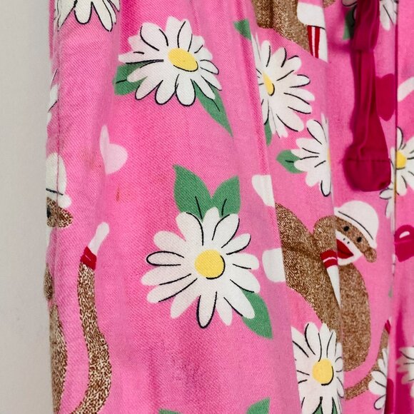 Nick & Nora Pink Sock Monkey Flower Print Flannel PJ Pajama Pants, Size S - Picture 5 of 12